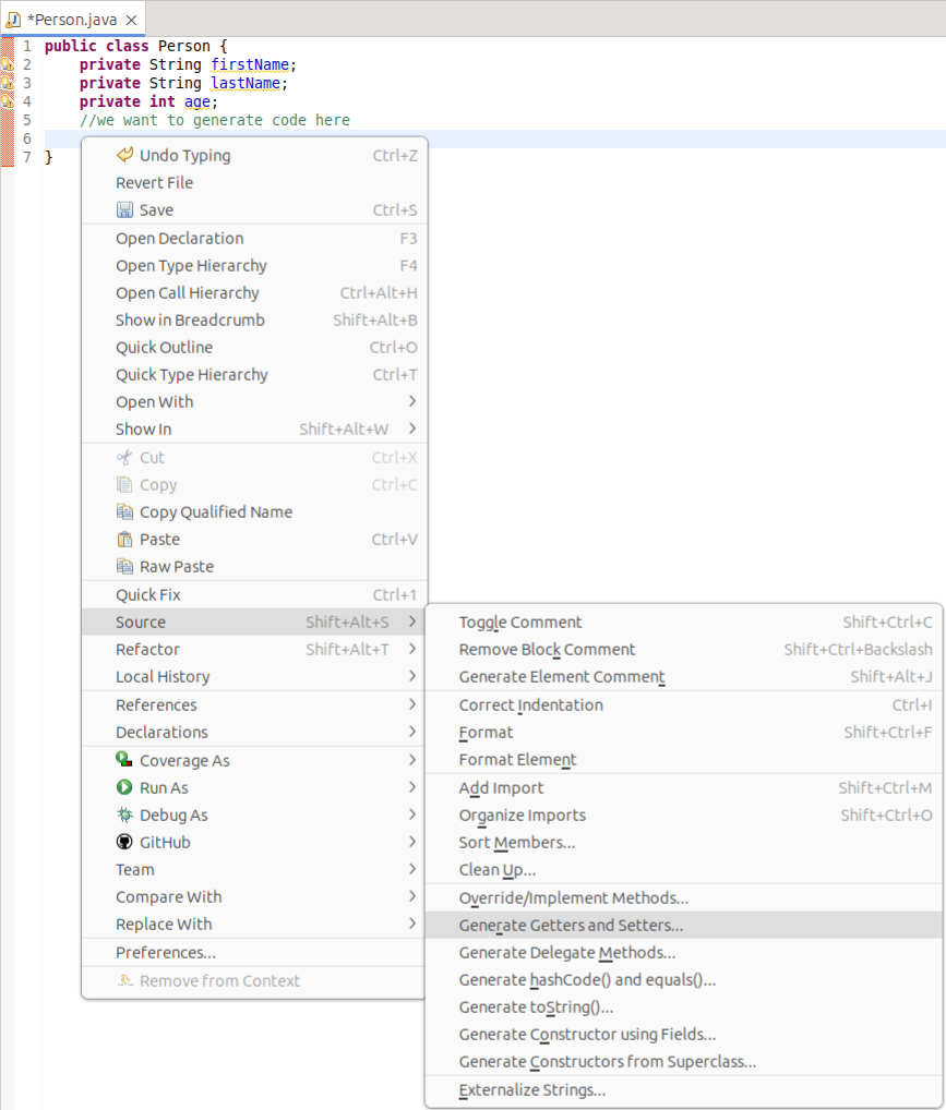 Generate Getters and Setters
