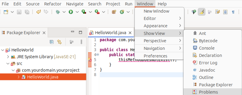 opening Problems view